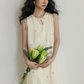 Flower Embroidery Pearl Button Long Dress VAS0203