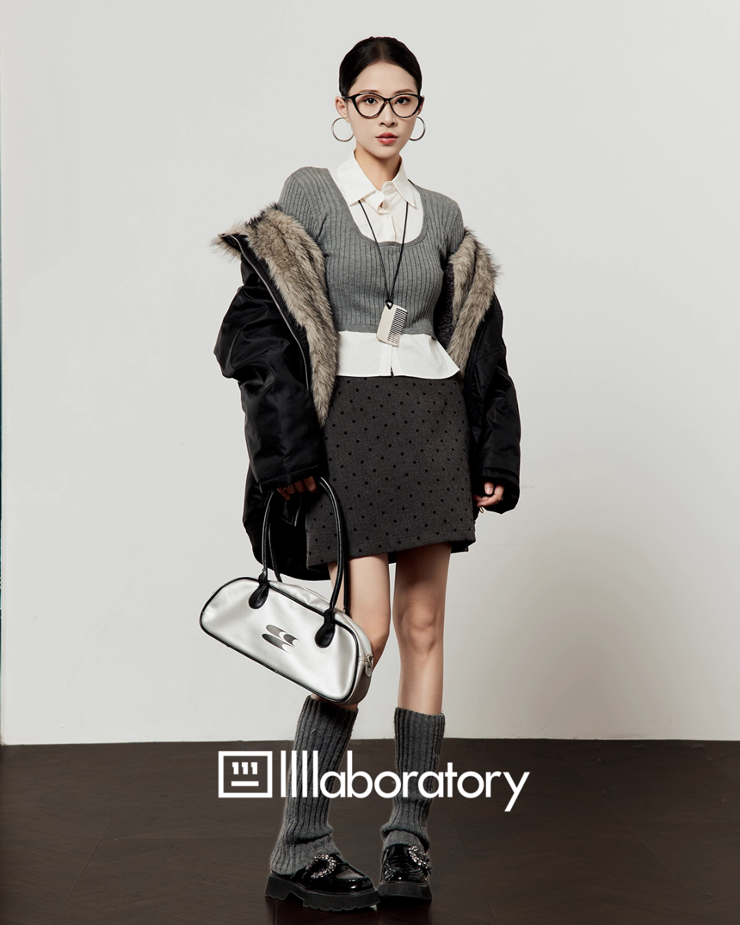 Inner Faux Jacket / Polka Dot Mini Skirt LLA0570