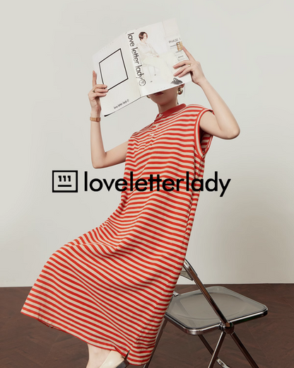 Polo Neck Orange Striped Dress LLA0413