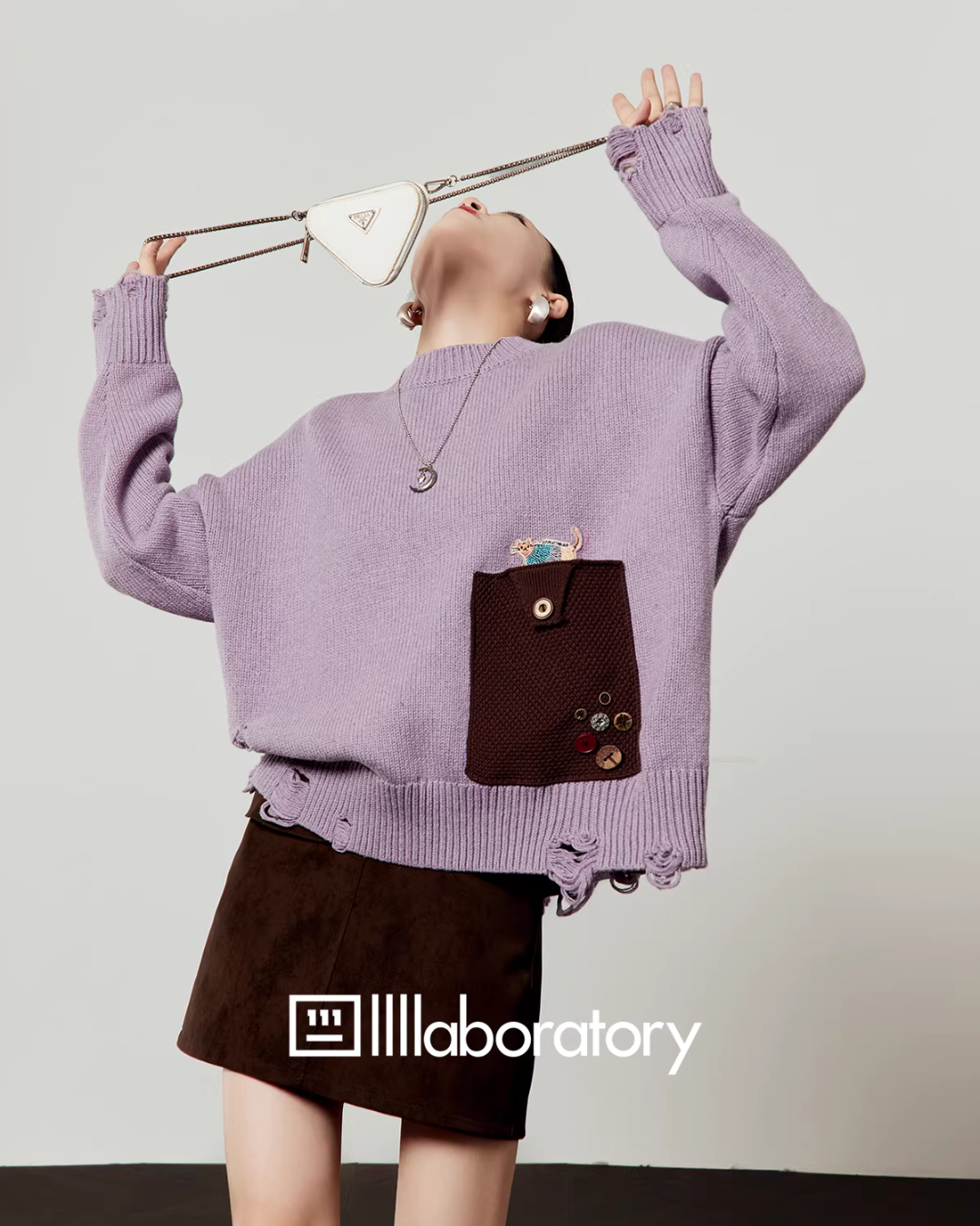 Pocket Patchwork Knit Top/Mini Skirt LLA0582