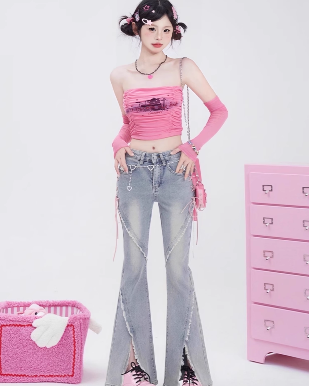 Lace-Up Flared Denim Pants 1SH0003