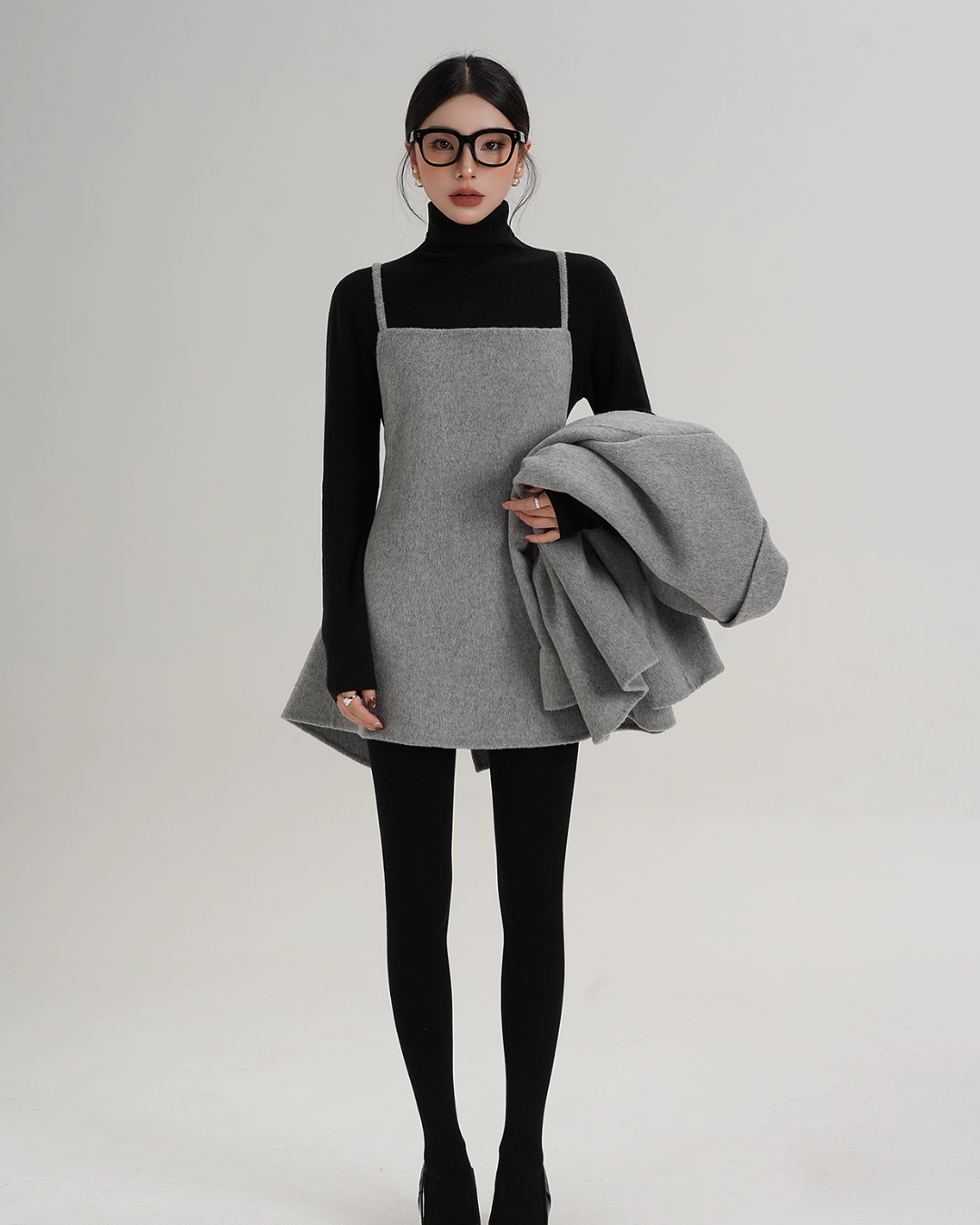 Rose Motif Wool Jacket / Cami Knit Dress SRS0386