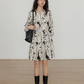 V-Neck Design Print Flare Dress VAS0003