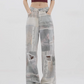 News Paper Print Wide Pants KNH0005