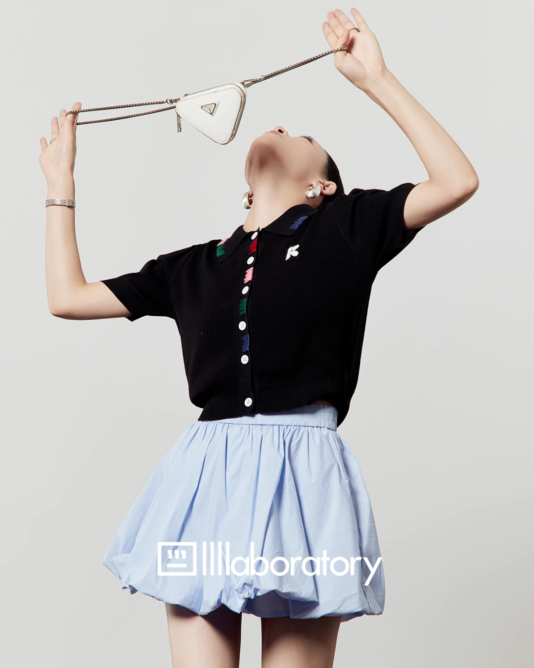 Black Knit Top / Balloon Mini Skirt LLA0495