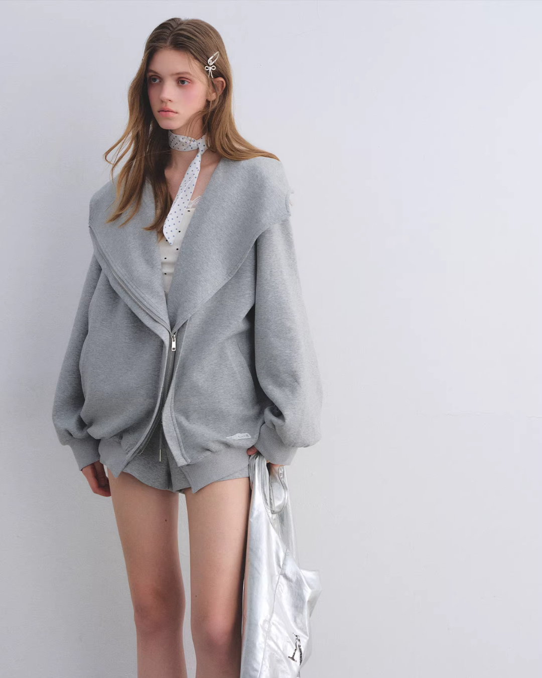 Oversized Collar Zip-Up Hoodie / Flare Sweatpants  ASG0083