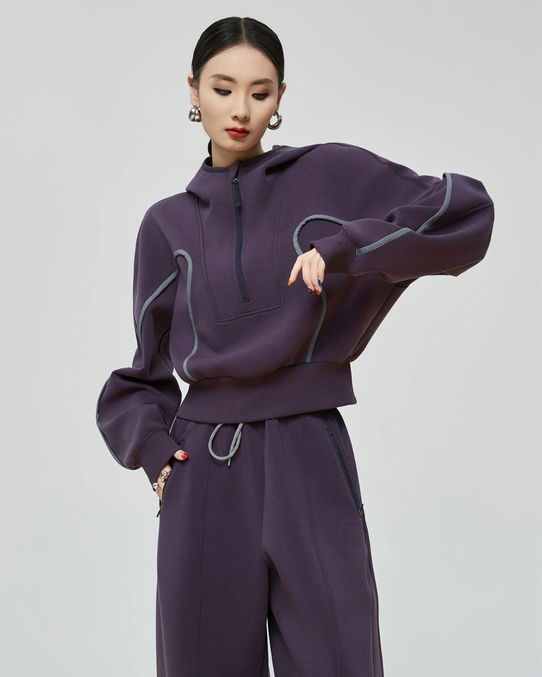 Half-Zip Sailor Collar Tops / Wide Sweatpants FER0383