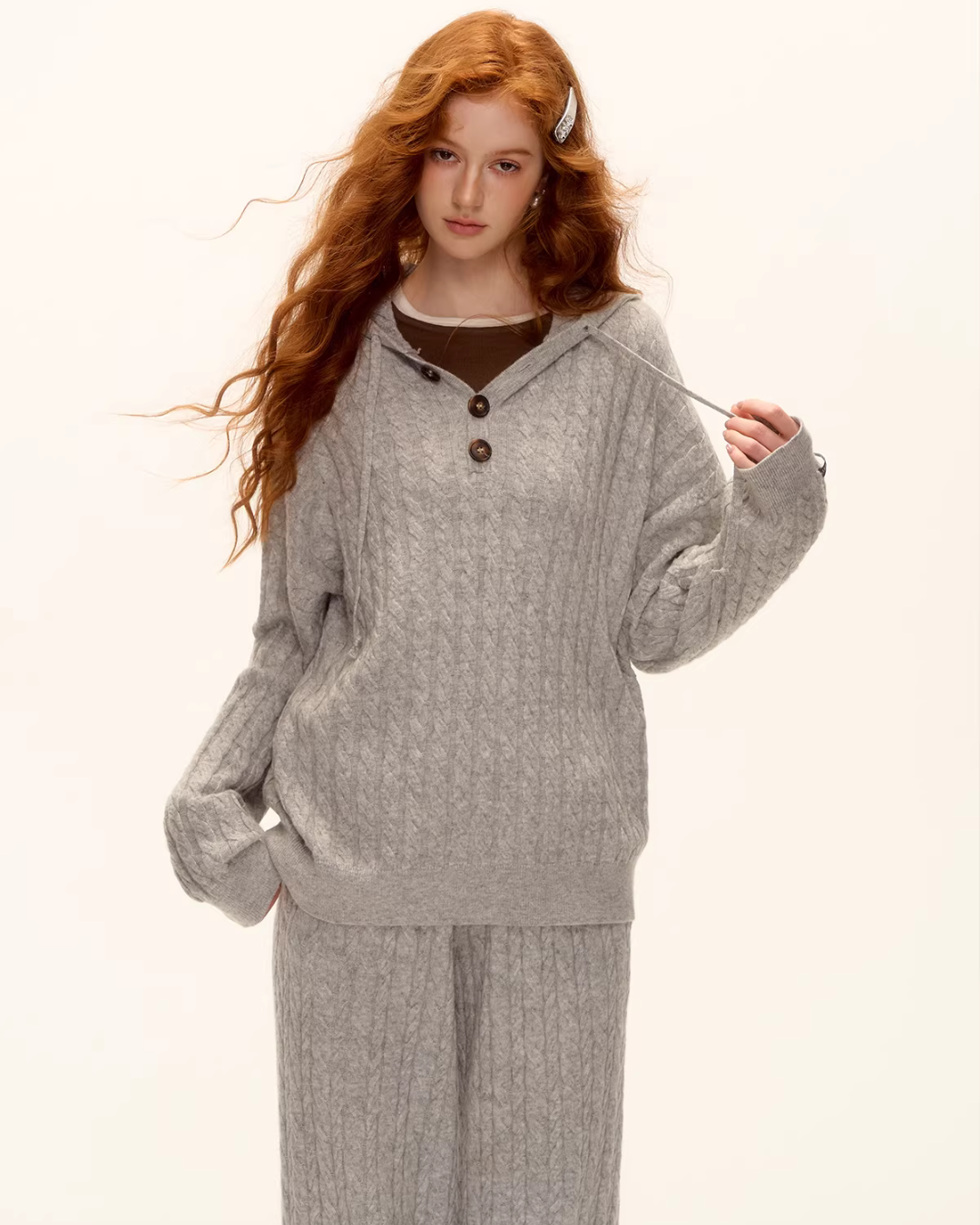 Wool Half-Button Knit Hoodie / Wide Pants ASG0073