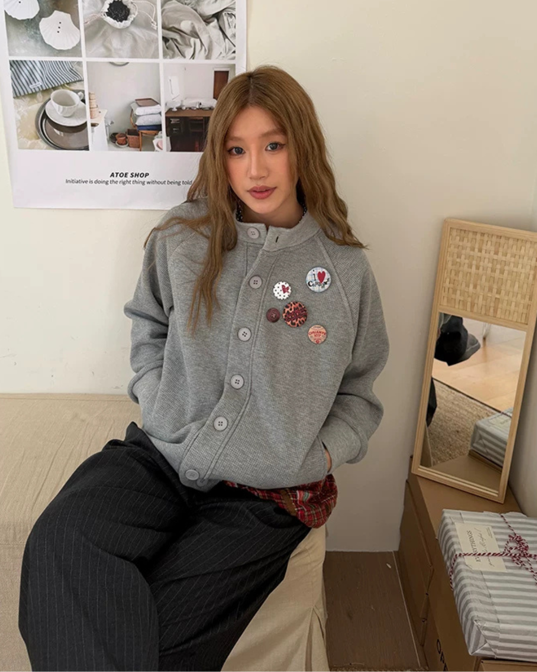 Waffle Badge Fleece-Lined Hoodie CYE0104