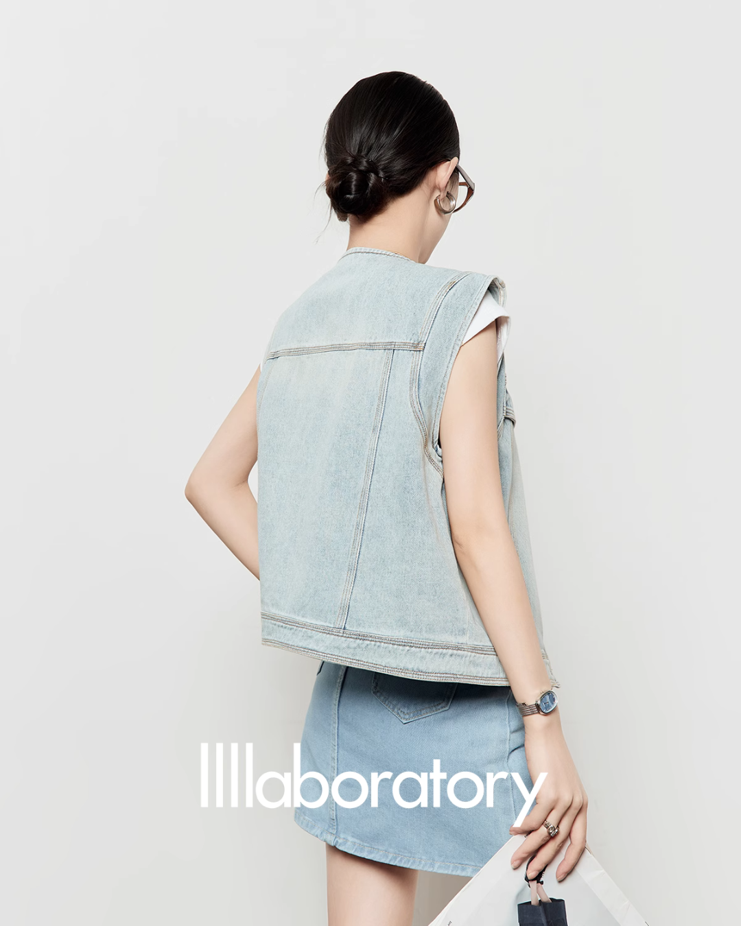 Light Blue Round Neck Denim Vest LLA0451