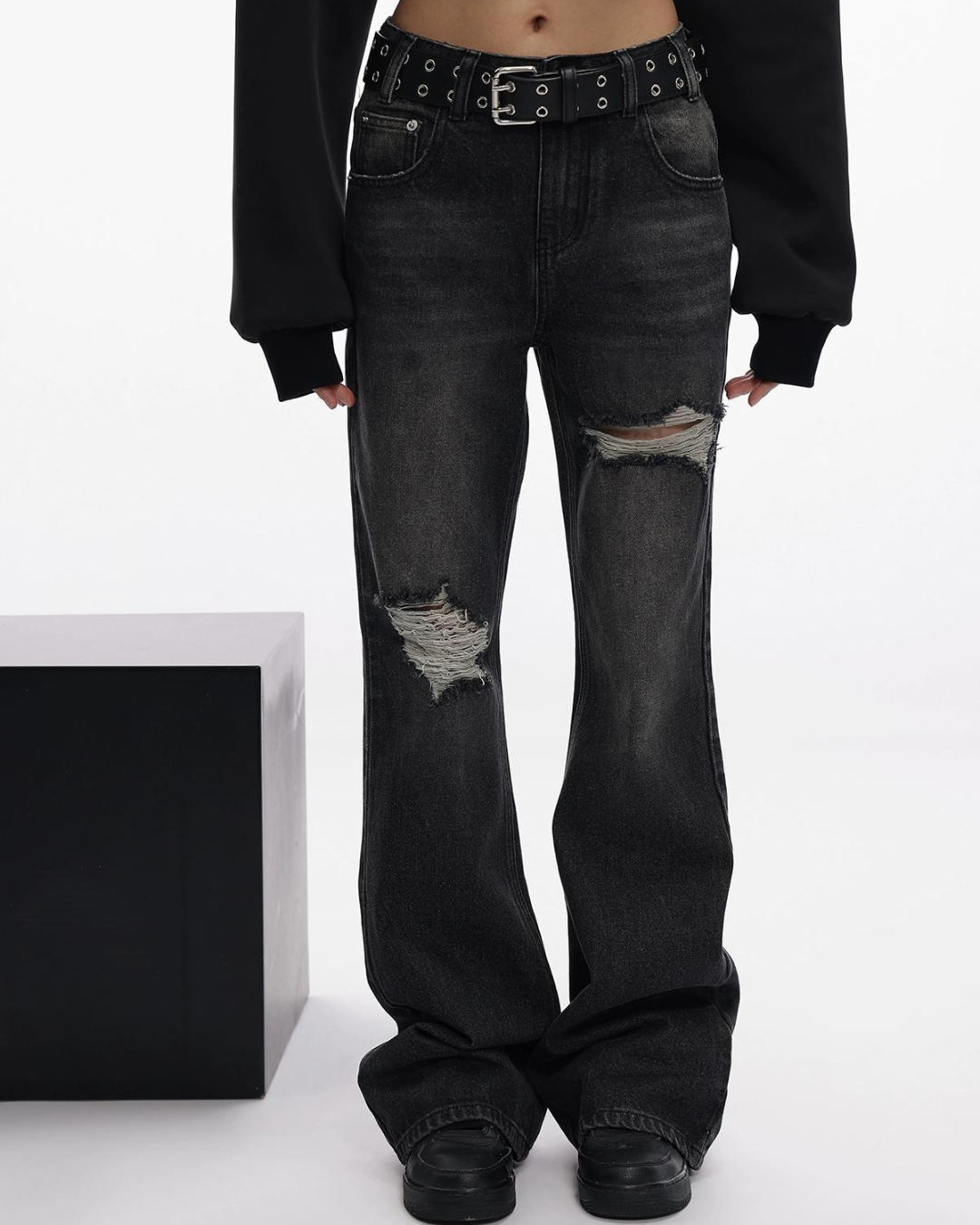 Damaged Straight Denim Pants ACS0069