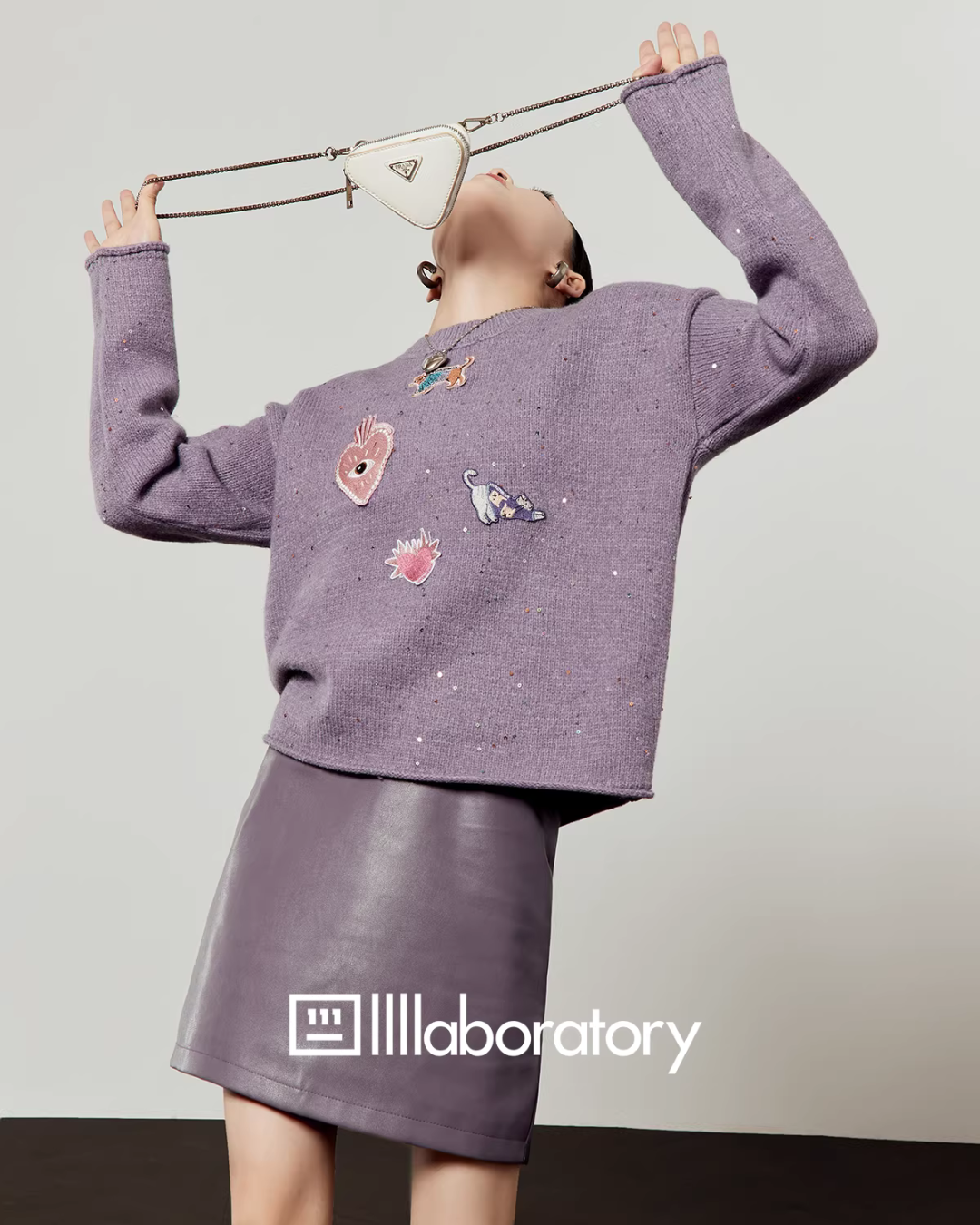 Embroidered Sequin Knit Top / Purple Mini Skirt LLA0620