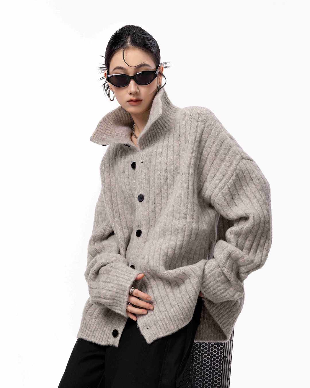 Stand Collar Knit Cardigan ICM0098