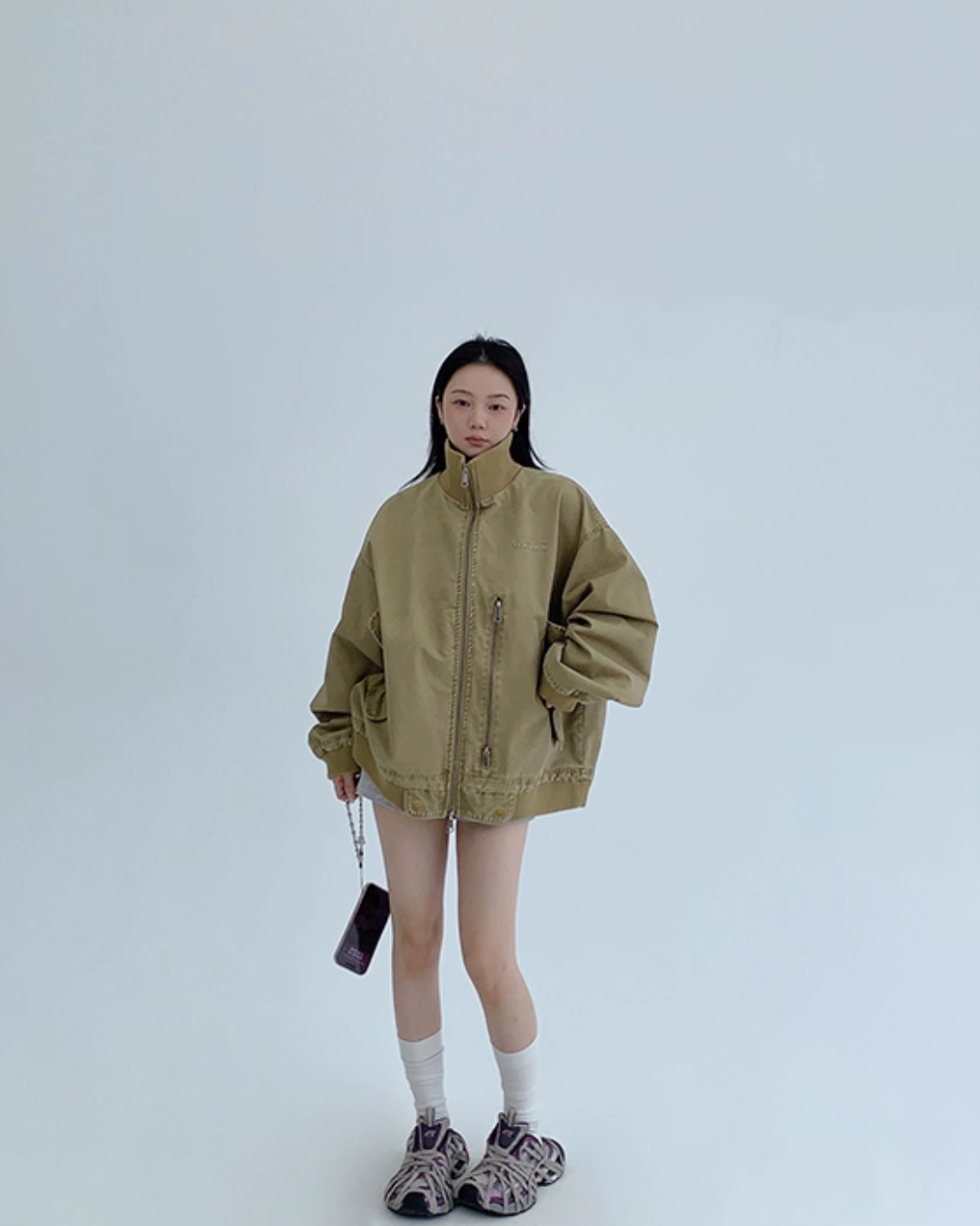 Double Zipper Stand Collar Jacket YLS0933