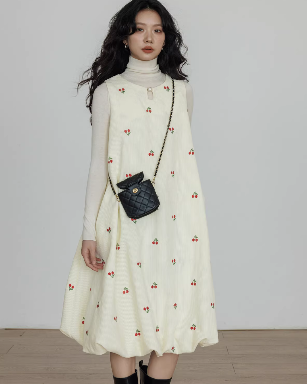 Crew Neck Cherry Vest Dress VAS0187