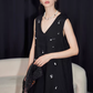V-Neck Linen Sleeveless / Straight Linen Wide Pants TEO0012