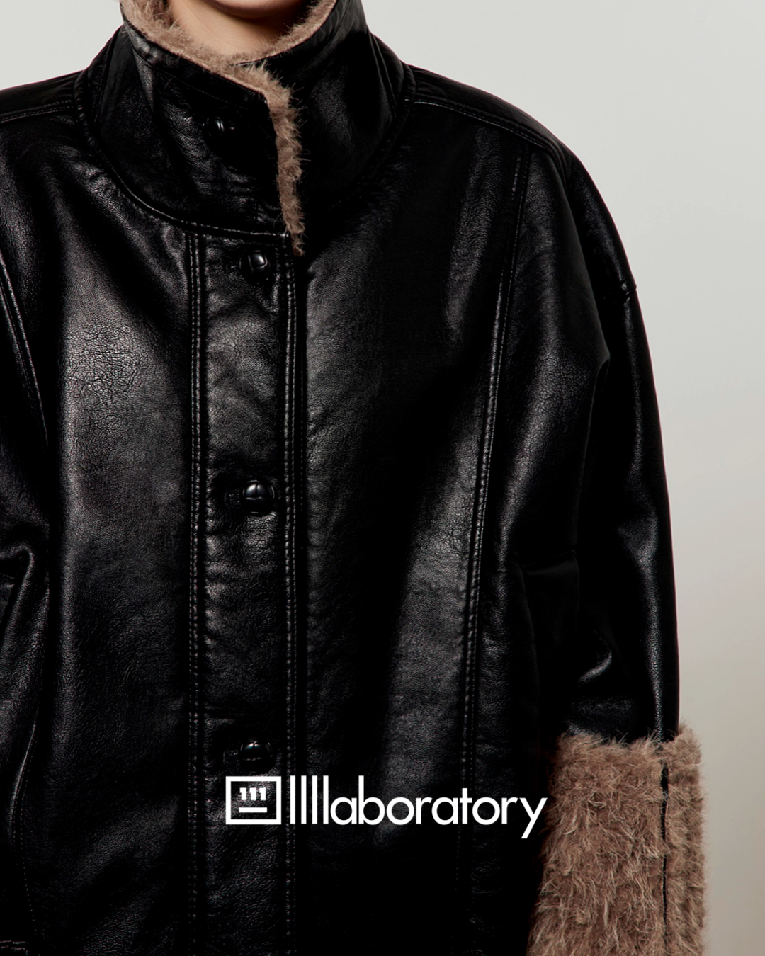 Boa Collar Leather Jacket / Pleated Mini Skirt  LLA0573