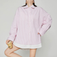 Pink Striped Oversized Shirt / Short Skirt FER0360