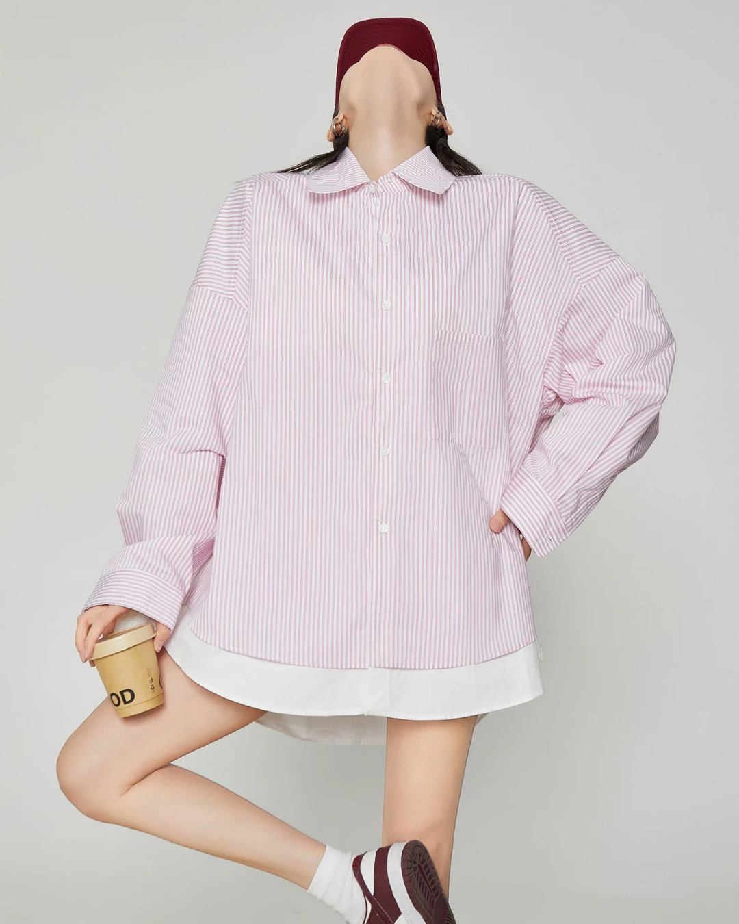 Pink Striped Oversized Shirt / Short Skirt FER0360
