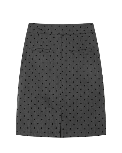 Ribbon Collar Long-Sleeve Blouse/Polka Dot Skirt NEP0002