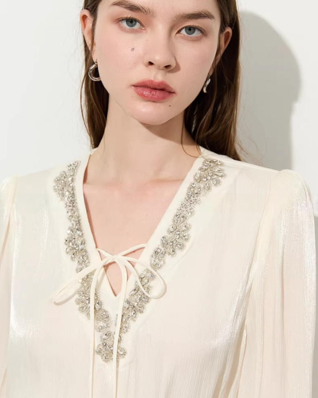 V-Neck Sparkly Sheer Top / Flared Mini Skirt DPY0079