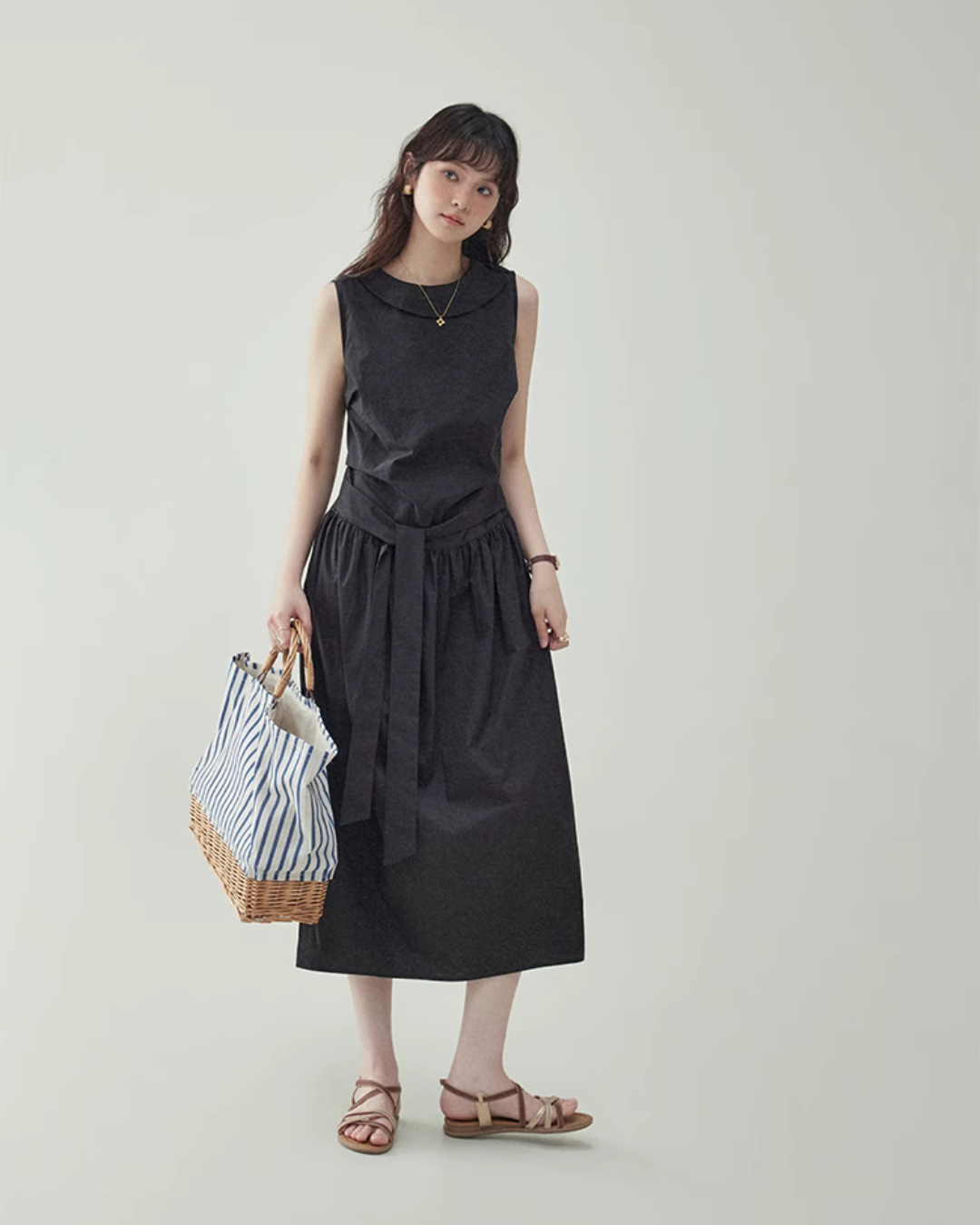 Black Waist Belt Sleeveless Dress AMU0029