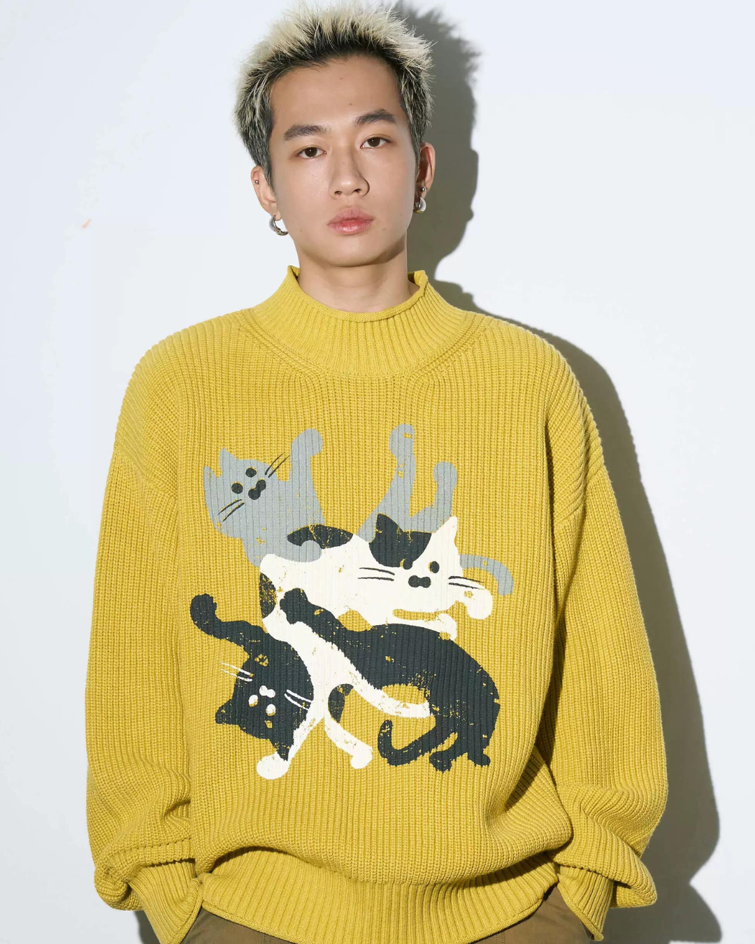 Cat Design Mock Neck Knit WSO0012