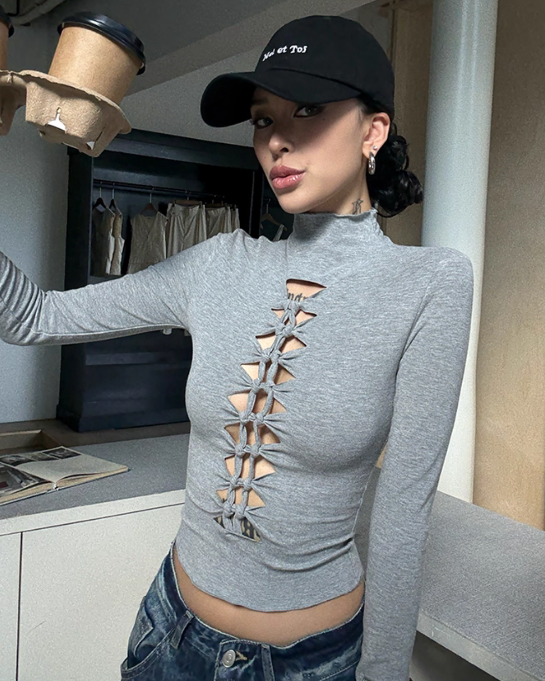 High Neck Ripped Design T-Shirt  ZRS0085