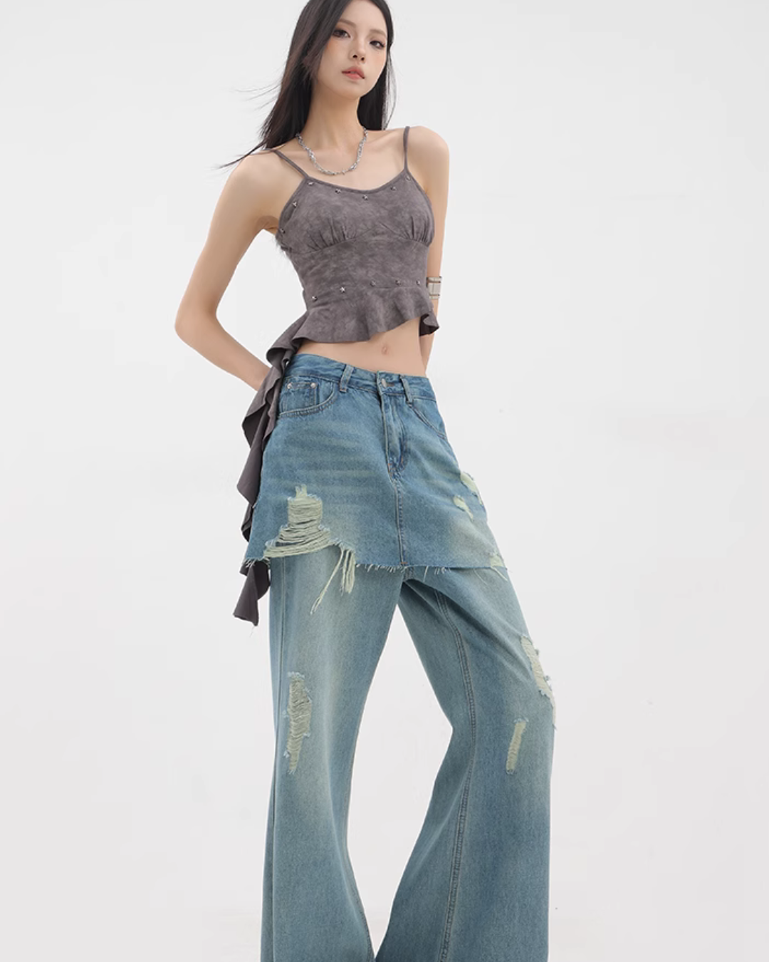 Faux Skirt Denim Pants KNH0012