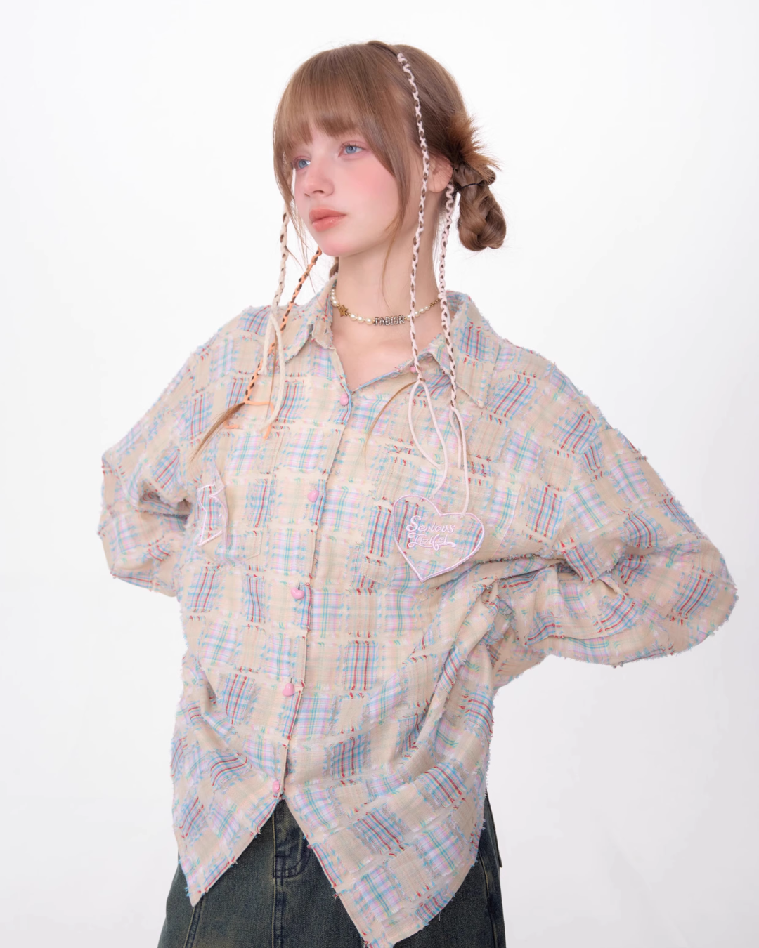 Heart Button Plaid Shirt ZZF0356