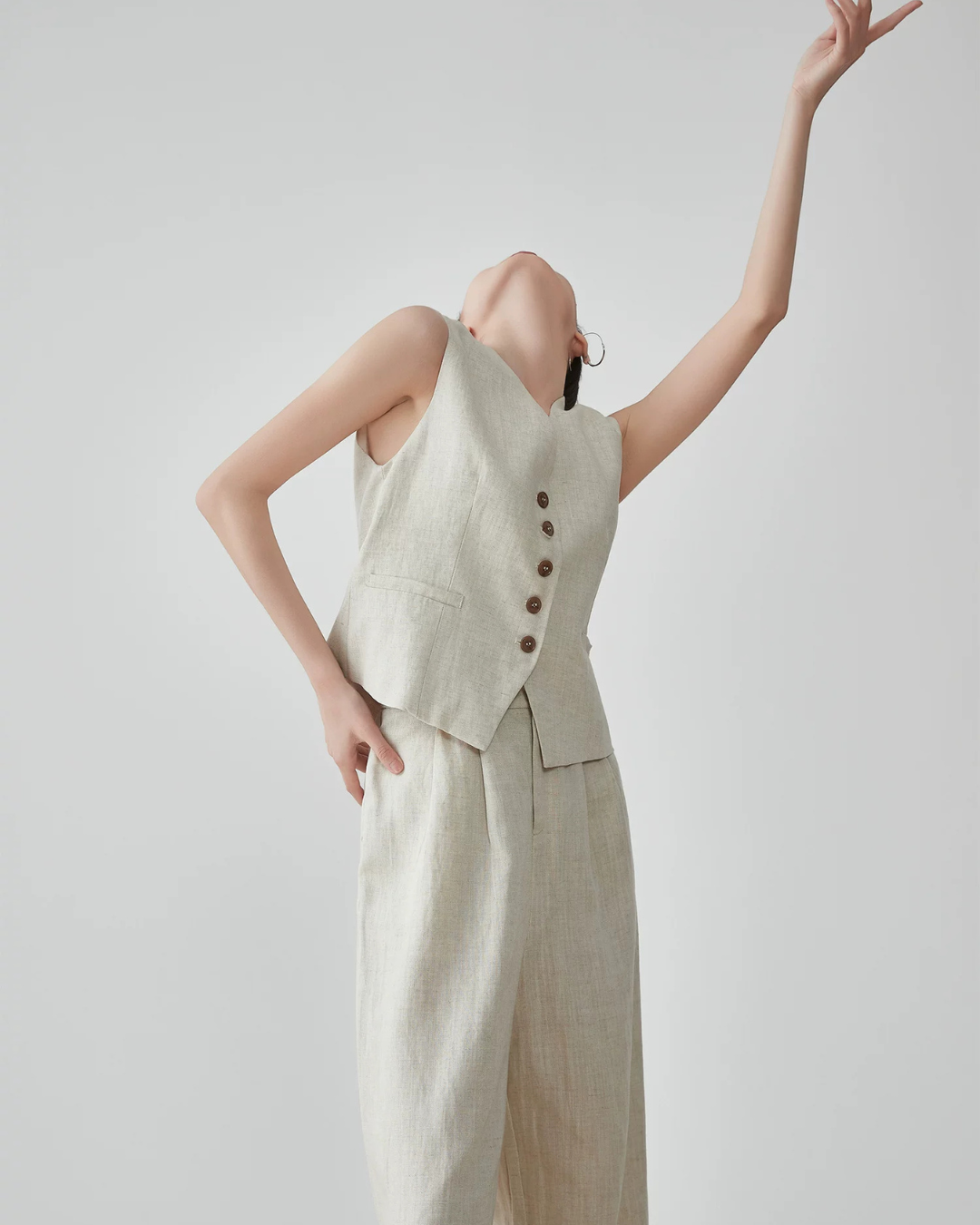 Linen V-Neck Vest / Wide Relaxed Pants FER0270