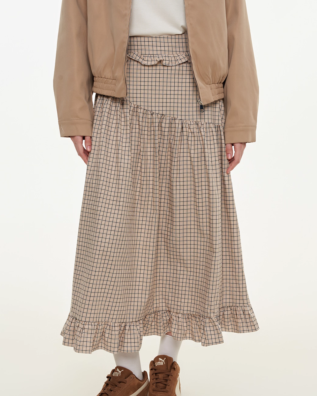 Retro Check Patchwork Jacket / A-Line Skirt MDB0011