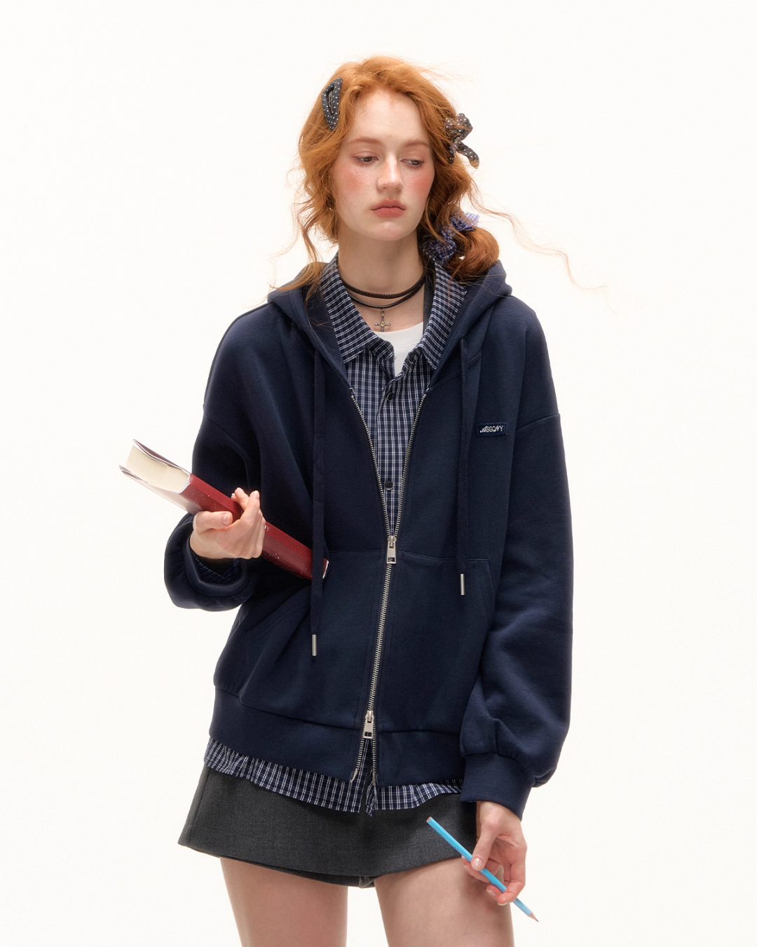 Plaid Spliced Hood Hoodie / Mini Skirt / Flare Pants ASG0066