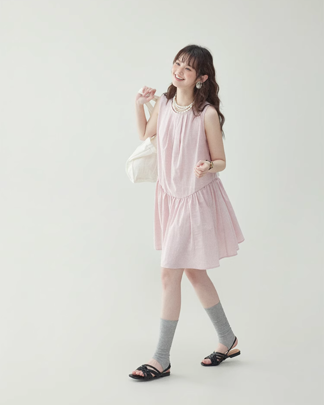 Pink Striped Sleeveless Dress AMU0020