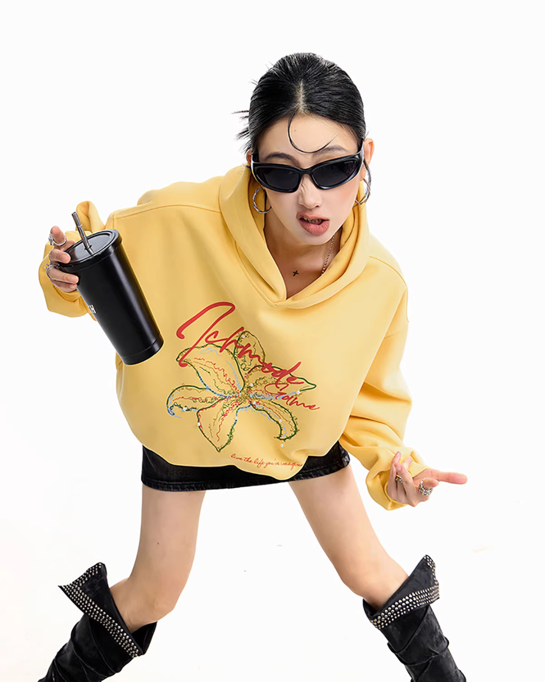 Flower Motif Loose Hoodie ICM0076