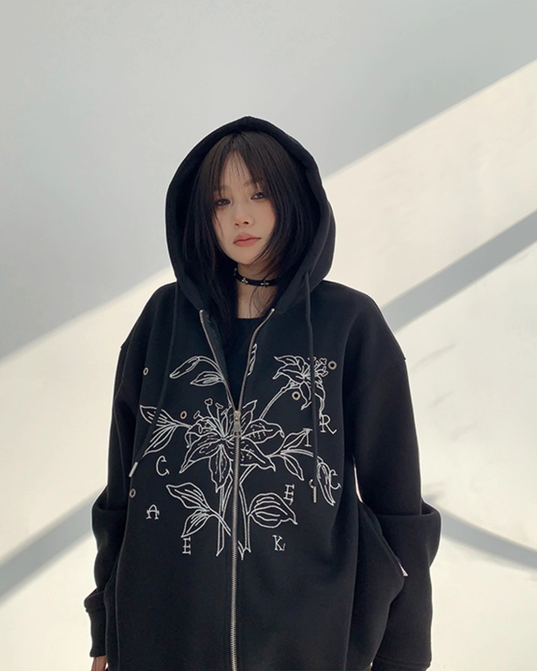 Floral Embroidery Hood Jacket YLS0934