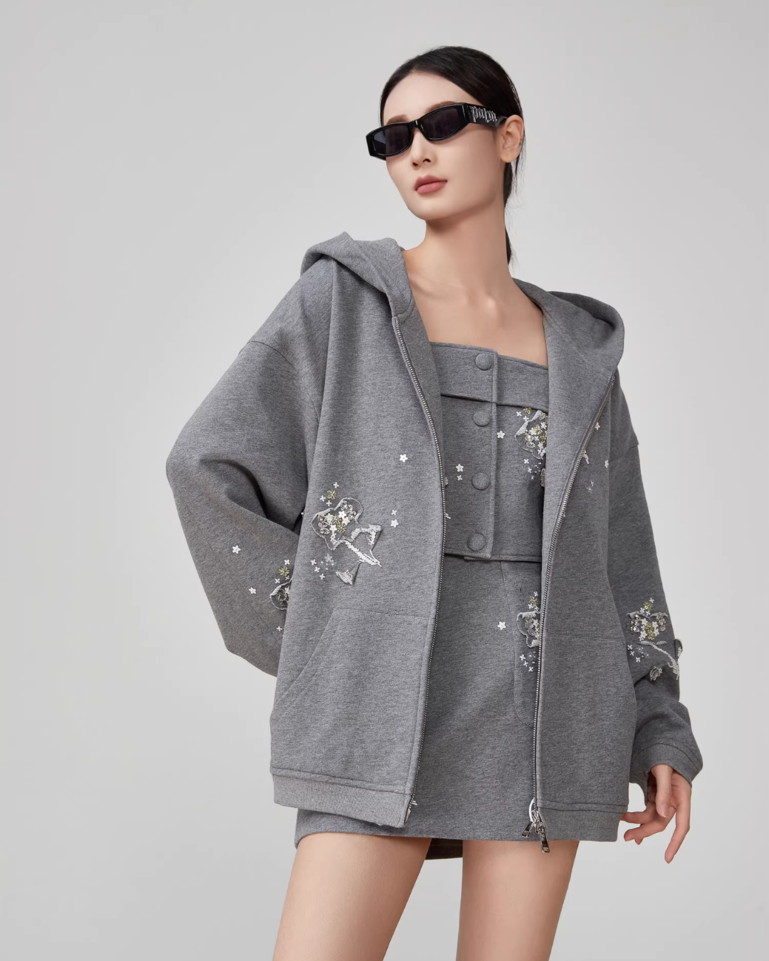 Flower Handmade Zip-Up Hoodie / Camisole / Mini Skirt FER0052