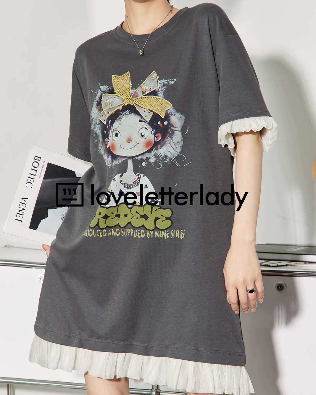 Gray Character Print Dress LLA0214