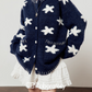 Star Jacquard Round Neck Cardigan / Tiered Design Skirt LLA0529