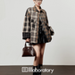 Brown Plaid Shirt  / Leather Mini Skirt LLA0519