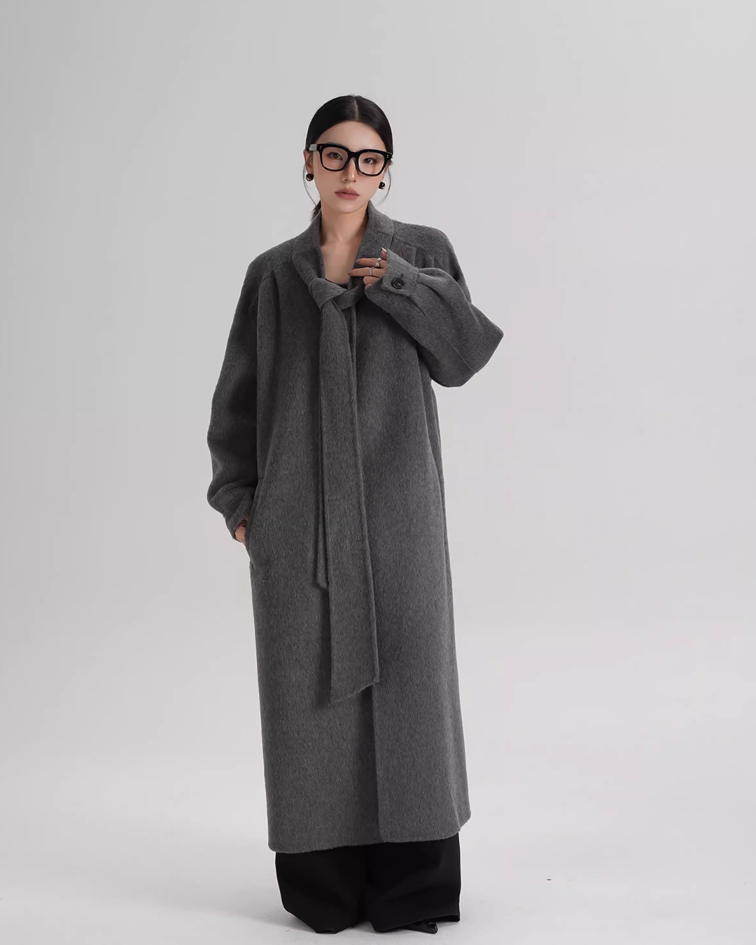 Tie Collar Long Coat SRS0384