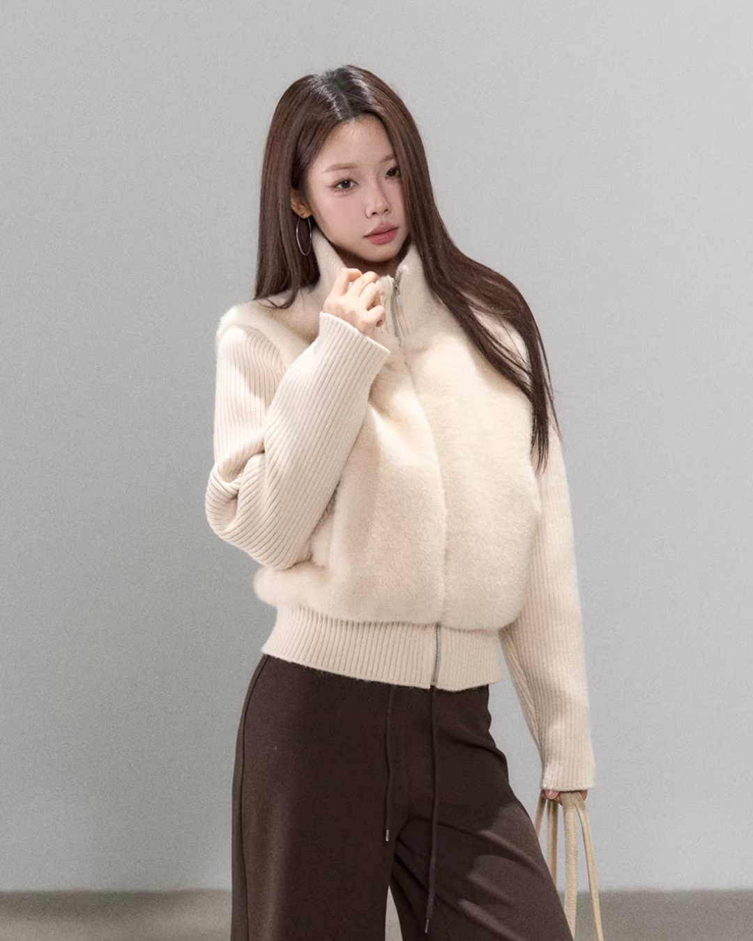 Stand Collar Fur Knit Jacket WDB0005