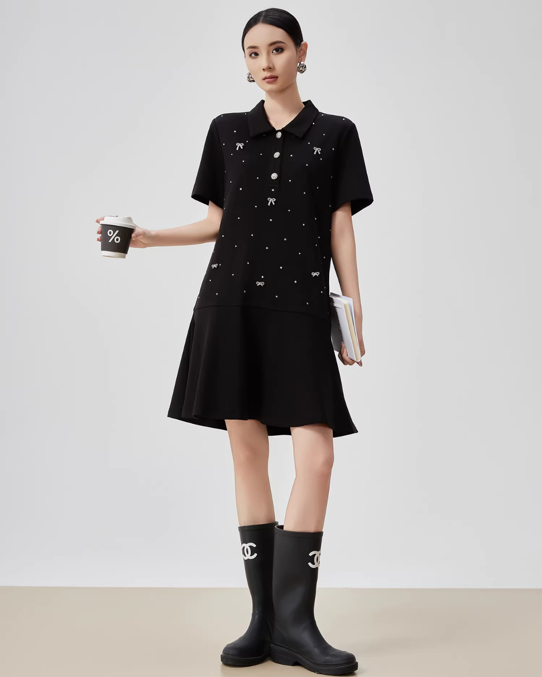 Ribbon Motif Polo Collar Mini Dress FER0113