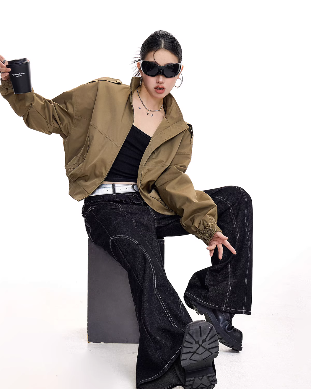 Stand Collar Cropped Jacket ICM0087