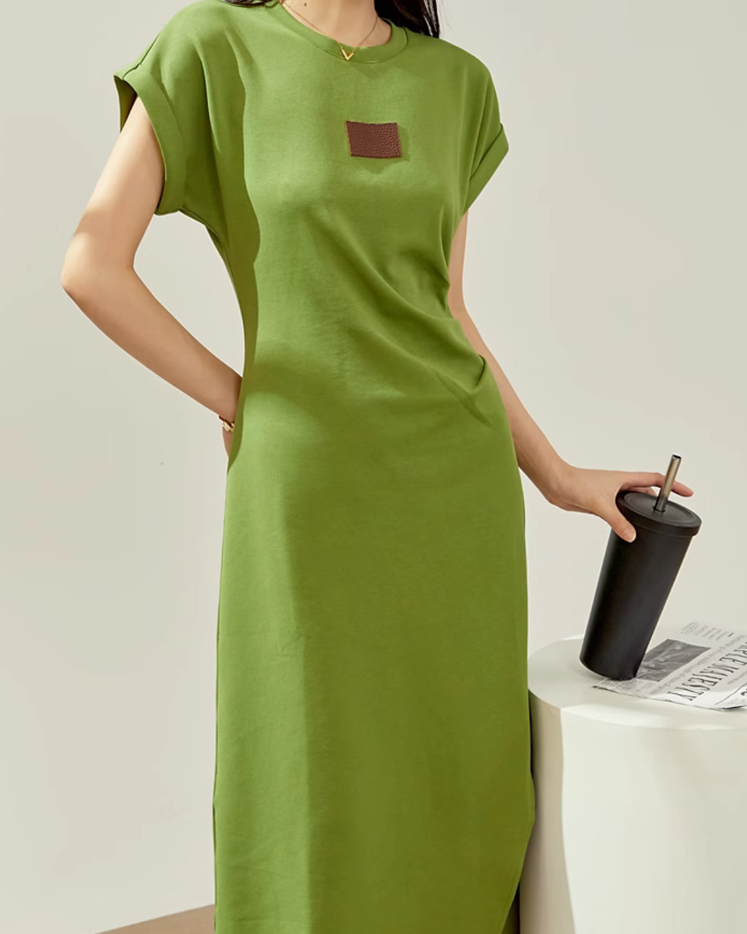 Green Waist Slim T-shirt Dress LLA0107