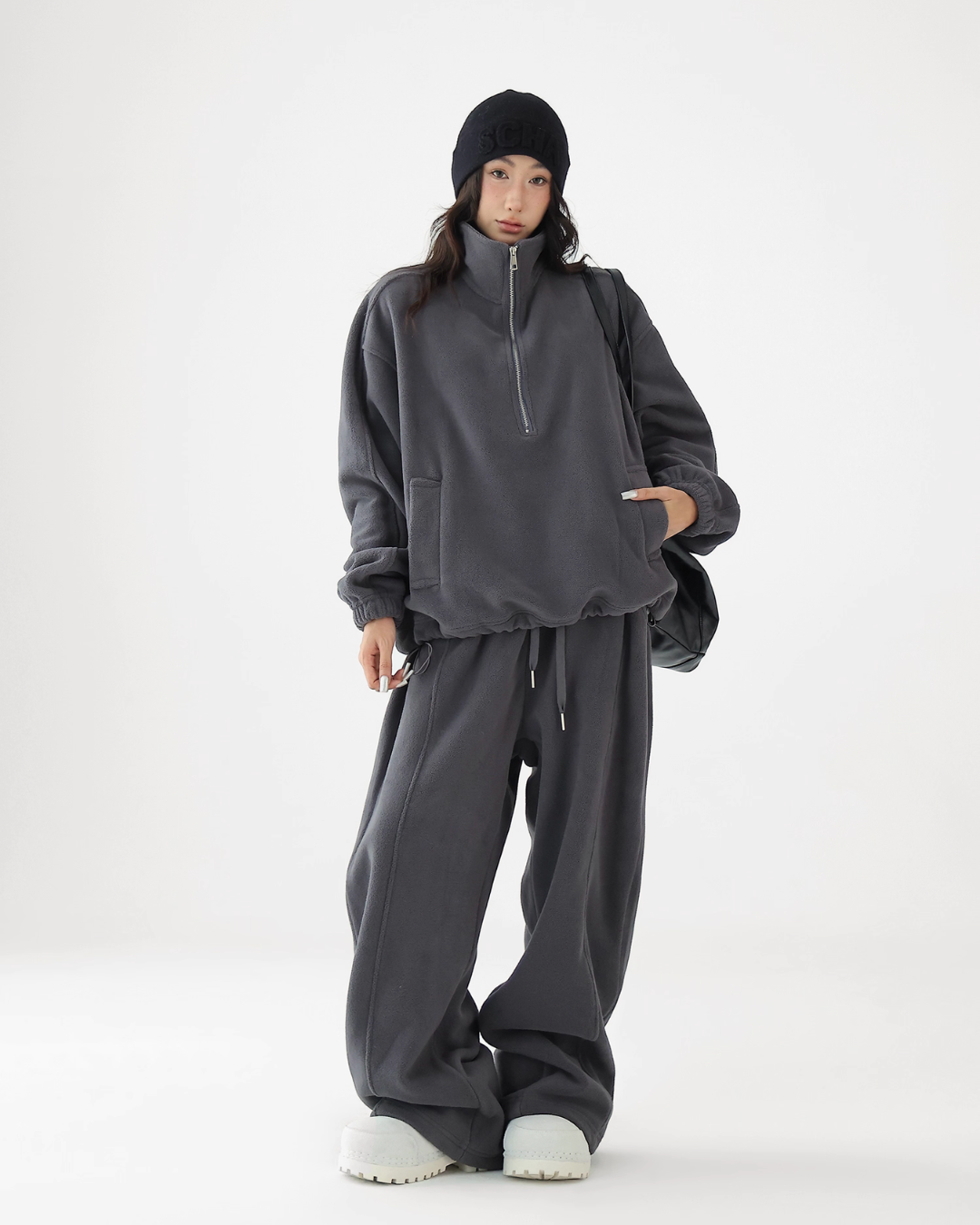 Half-Zip Stand Collar Fleece Top / Wide-Leg Sweatpants ACS0300