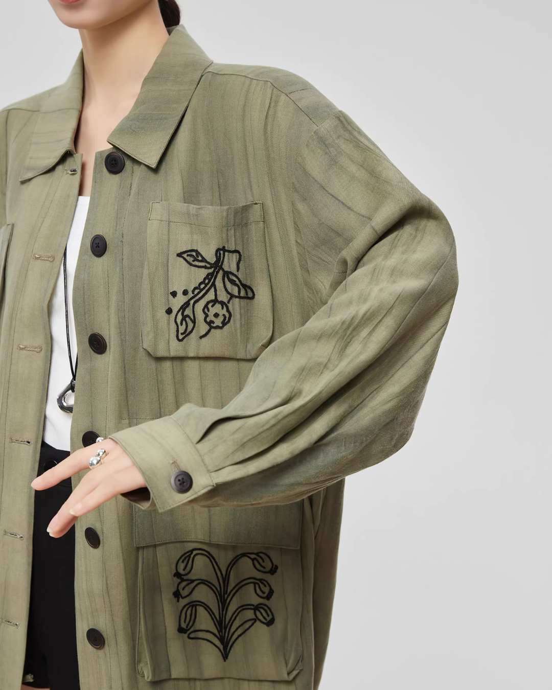 Retro Green Embroidered Shirt FER0045