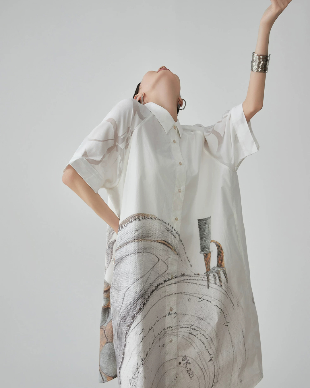Hand-Drawn Art Print Shirt Dress FER0179