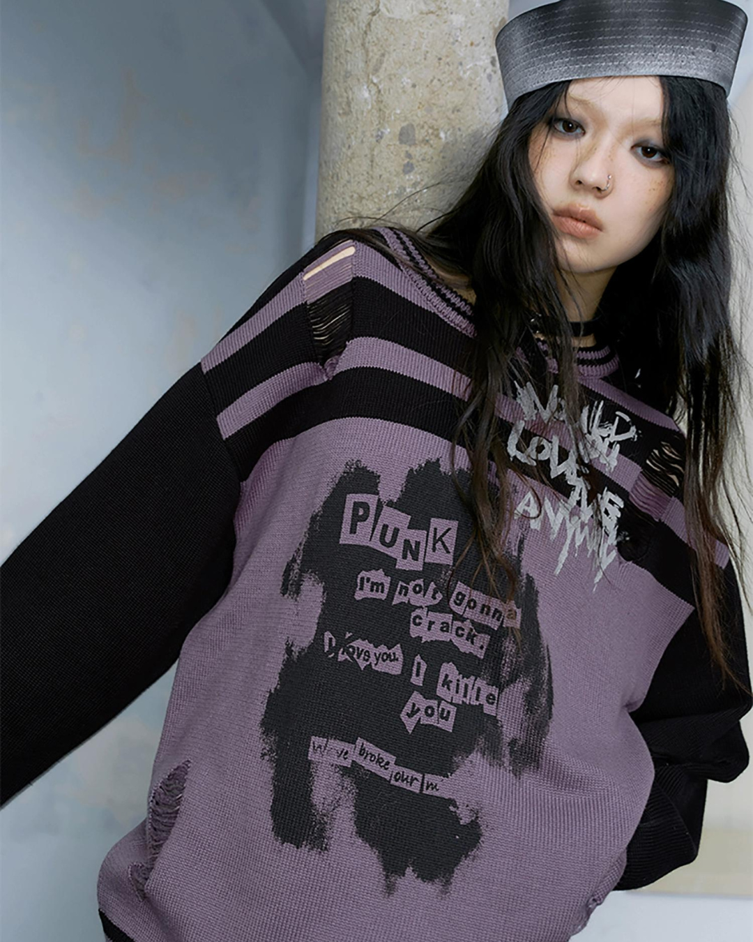 Striped Ripped Graffiti Sweater  CEN0025