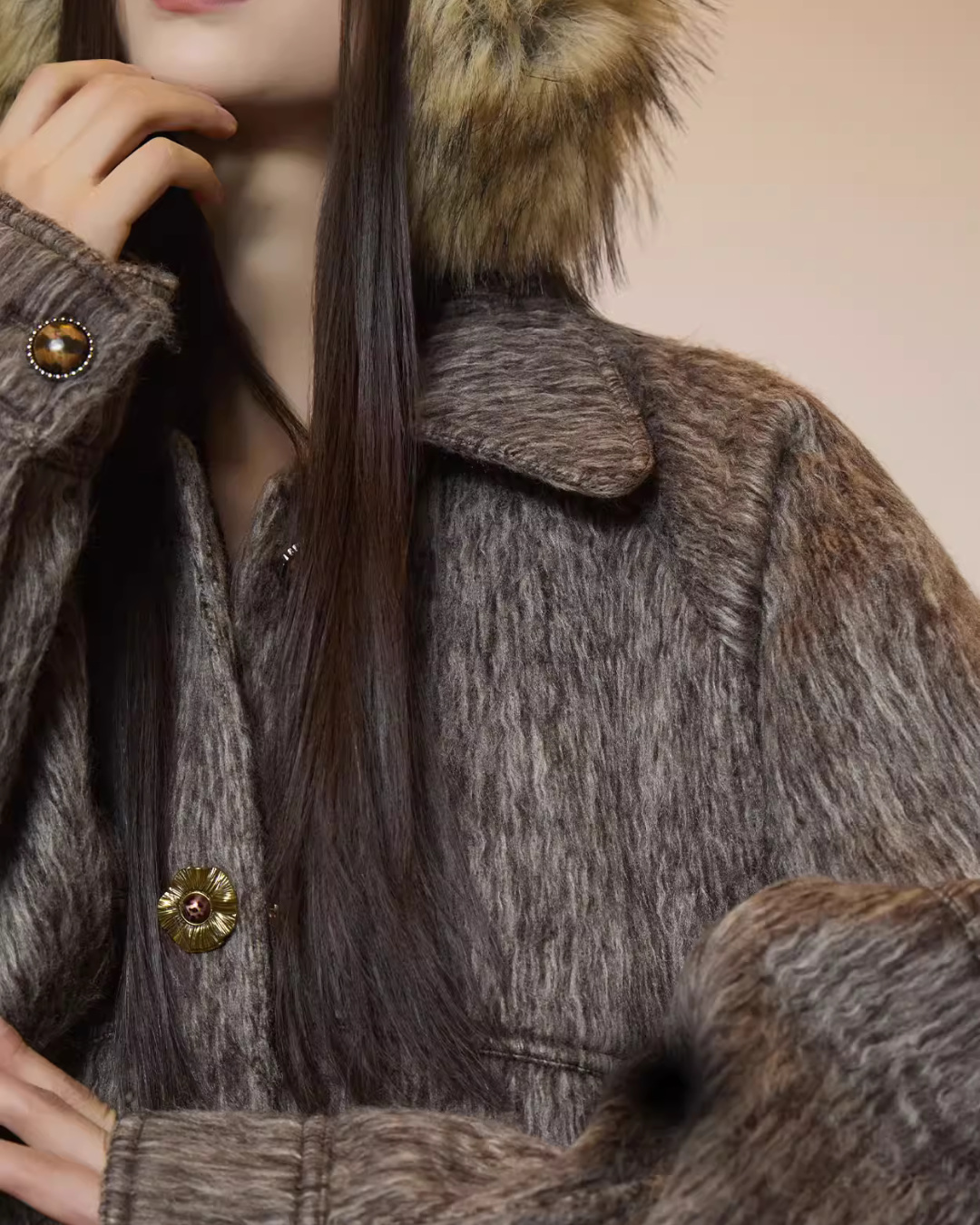 Vintage Mocha Brown Wool Jacket / Mini Skirt SUY0017